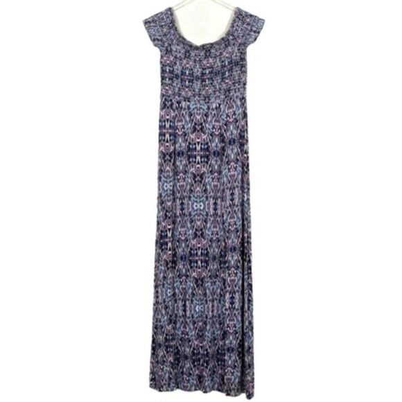 Express Blue and Multi Smocked Maxi Dress Small - Picture 1 of 9